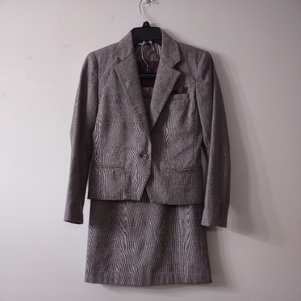 Vintage 70s Wool Blend Skirt Suit, Size 6